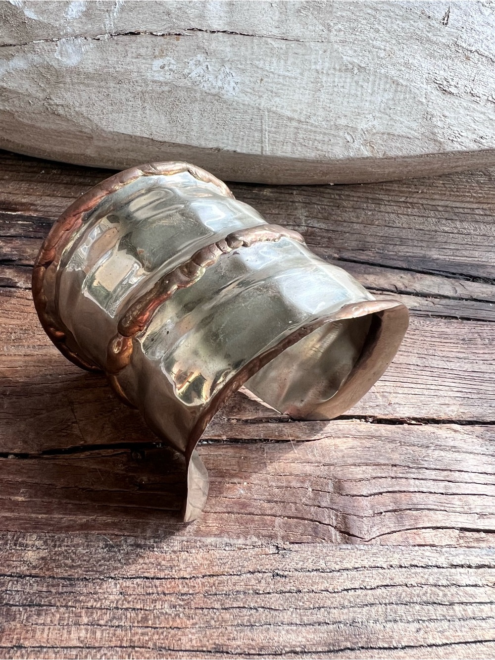 Massive Hand-Hammered Metal Cuff Bracelet in Mixed Metals - Picture 5 of 5